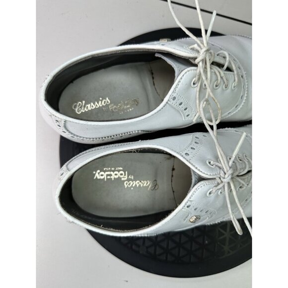 Footjoy 55160 Rare White Brogued Leather Wingtip Golf Shoes Made In USA Sz 8D